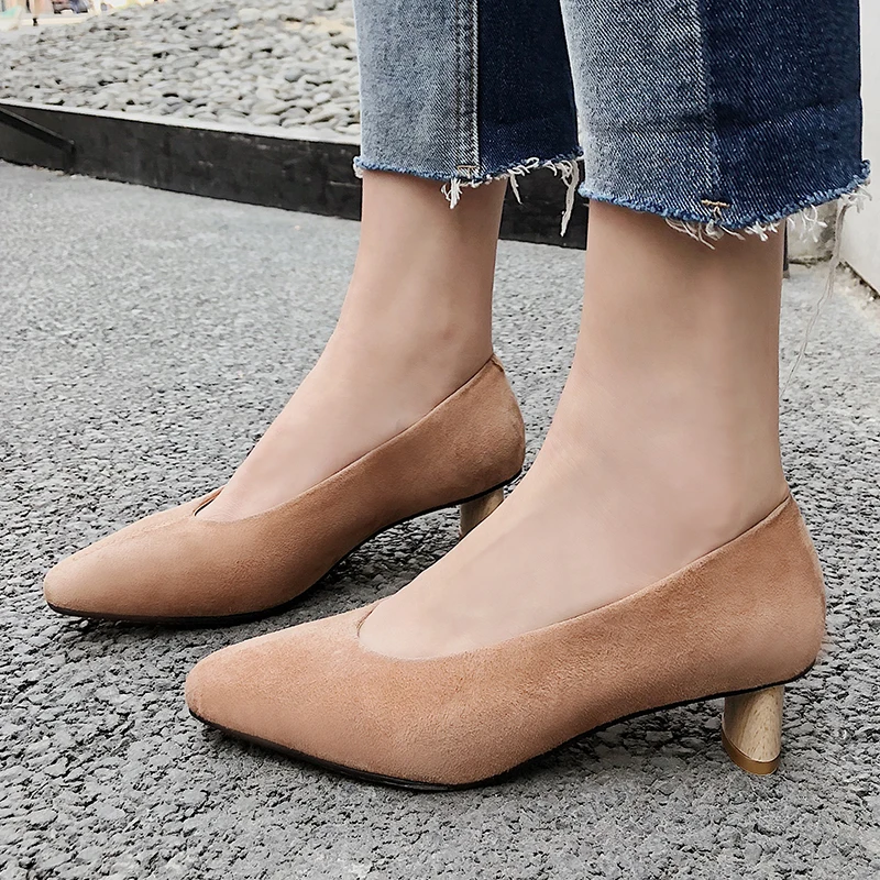 Женская обувь из натуральной кожи; Модные Повседневные туфли-лодочки из овечьей замши на каблуке 22-24,5 см; удобные туфли на шпильке с квадратным носком; 3 цвета
