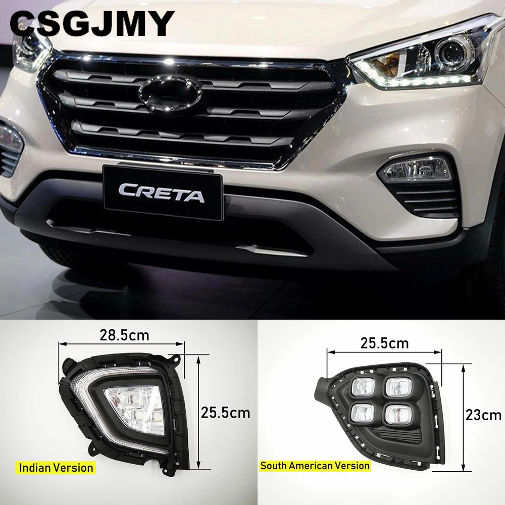 

CSGJMY 1Pair DRL For Hyundai Creta IX25 2017 2018 LED Daytime Running Light fog lamp Cover DRL with yellow turning signal lamp