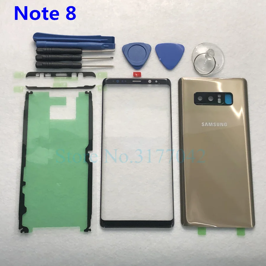 Для samsung Galaxy Note 8 N950 N950F Note 9 N960 N960F Передняя Сенсорная панель внешняя линза+ задняя крышка аккумулятора Задняя стеклянная крышка корпуса