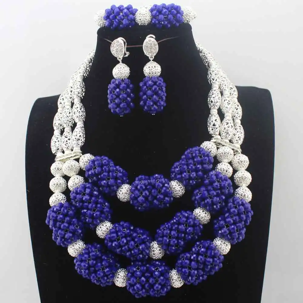 Royal Blue 2017 Nigerian wedding african beads jewelry sets for brides