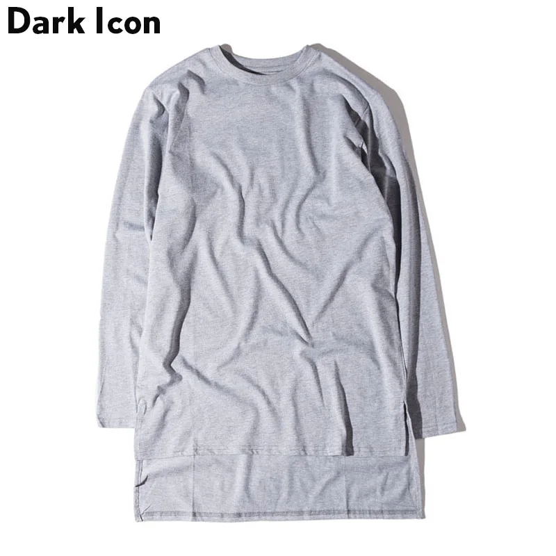

DARK ICON Front Short Back Long Solid Hip Hop Tshirt Men 2019 Autumn Basic Mens T-shirt Men Long Sleeve Extended Tee Shirts Men