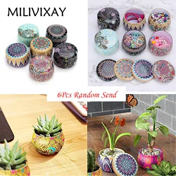 

MILIVIXAY 6Pcs Bohemian Retro Round Tin Box Tea Candy Jewelry Coin Storage Container Case DIY Candle Making Jars