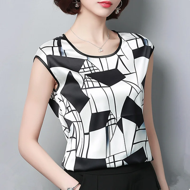 En Ligne 2018 Femmes Tops et Blouses À Manches Courtes En Mousseline de Soie Blouse Dames D été Imprimer Chemises Casual Vêtements Plus La Taille Blusa Feminina