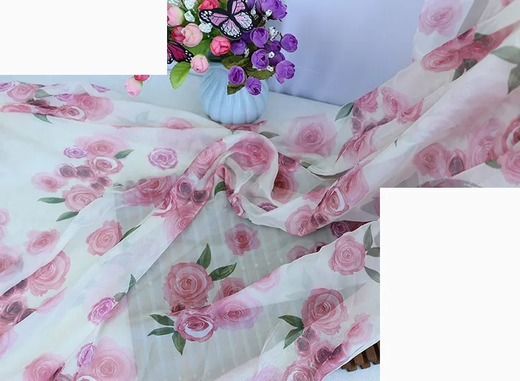 30D printed chiffon fabric Chinese style rose silk scarf costume Hanfu skirt dress decoration skirt fabric DIY material cloth