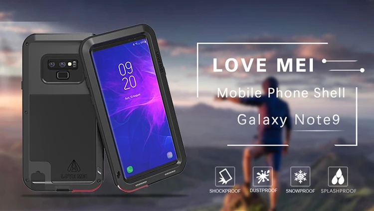 

For Samsung Galaxy Note 9 case Love Mei Powerful Case Waterproof Shockproof Aluminum Case Cover +Tempered Glass For Galaxy Note9