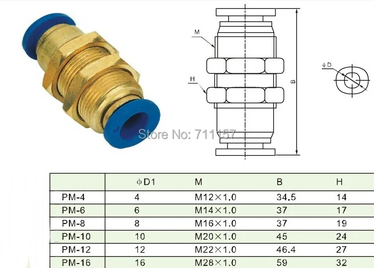 1Pcs Pneumatic Push to Connect Tube Fittings Bulkhead 10mm Tube OD x M20 Male for Polyurethane or Nylon Tubing etc 