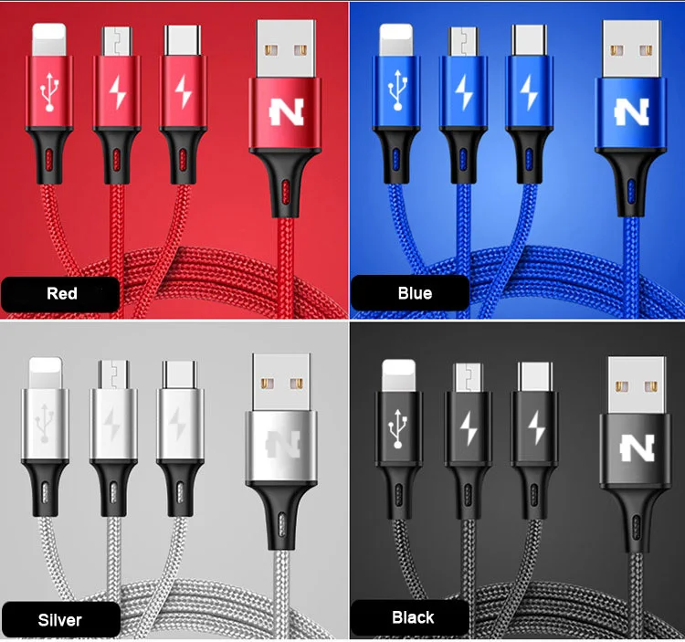 NOHON 3 в 1 USB кабель 2 в 1 Тип C 8Pin Кабель зарядного устройства микро-usb для iPhone 8 7 6 6S Plus iOS 10 9 8 USB-C кабели для телефонов Android