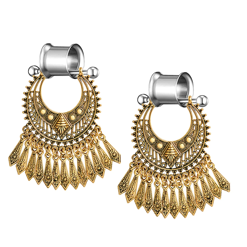 2Pcs Drop Dangle Earrings Expander Stainless Steel Ear Gauges Tunnels Plugs Ear Piercing Jewelry (6/8/10/12mm) - Antique Brass