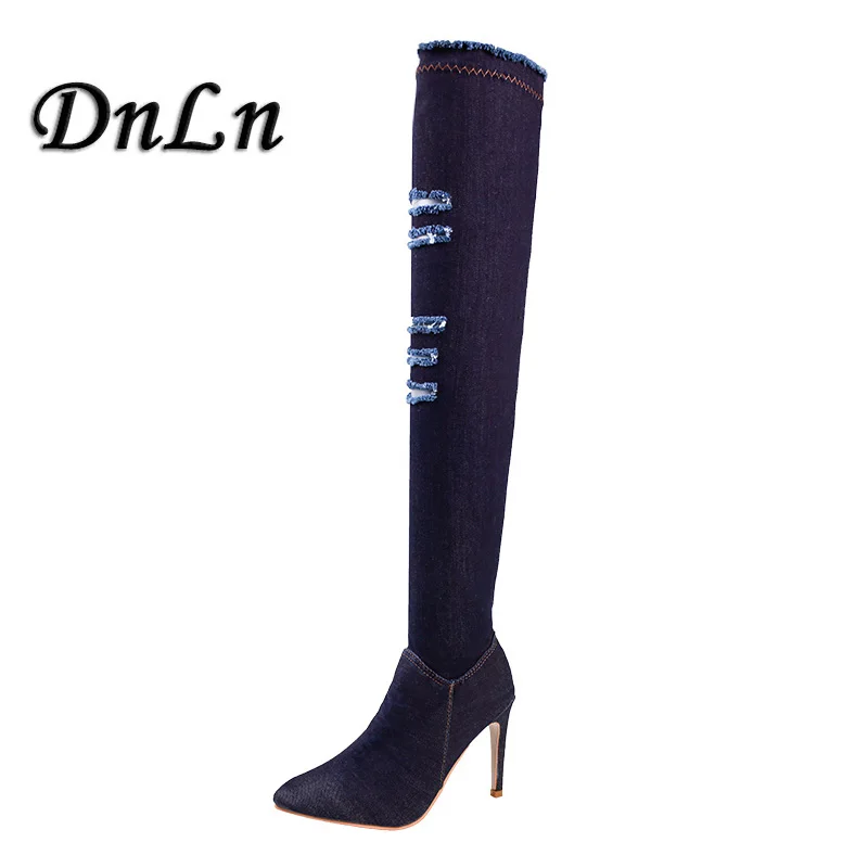 

2018 Denim Ladies High Heel Boots Slim Thigh High Boots Fashion Sexy Over the Knee Boots Fashion Shoes Woman D50