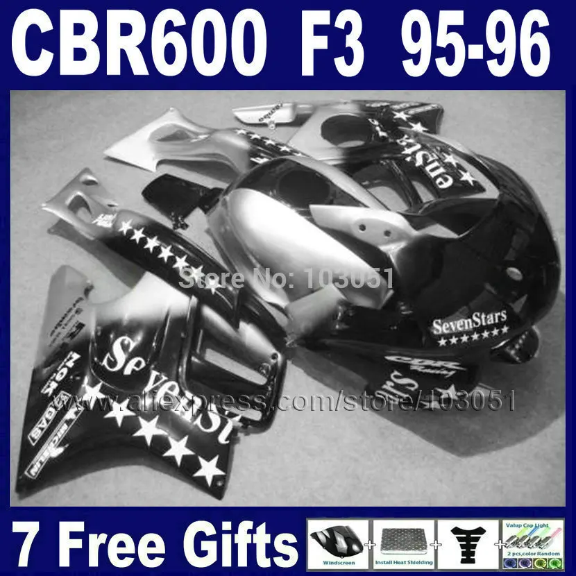 

Custom Moto fairings kits for Honda black silver seven stars CBR600 F3 1995 1996 CBR600F CBR 600 F3 95 96 fairing body parts