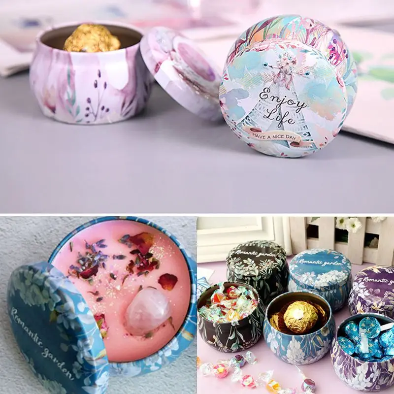 

Retro Round Tin Box Tea Candy Jewelry Coin Storage Container Case Candle Holder Wedding Party Favor Gifts