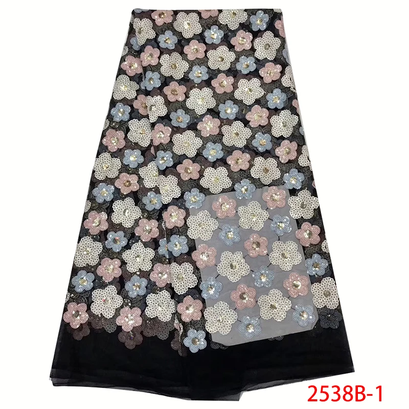 

African Lace Fabric High Quality Sequins Fabric Embroidery Lace Trim Nigerian Party Lace Fabric For African Dress PGC2538B-2