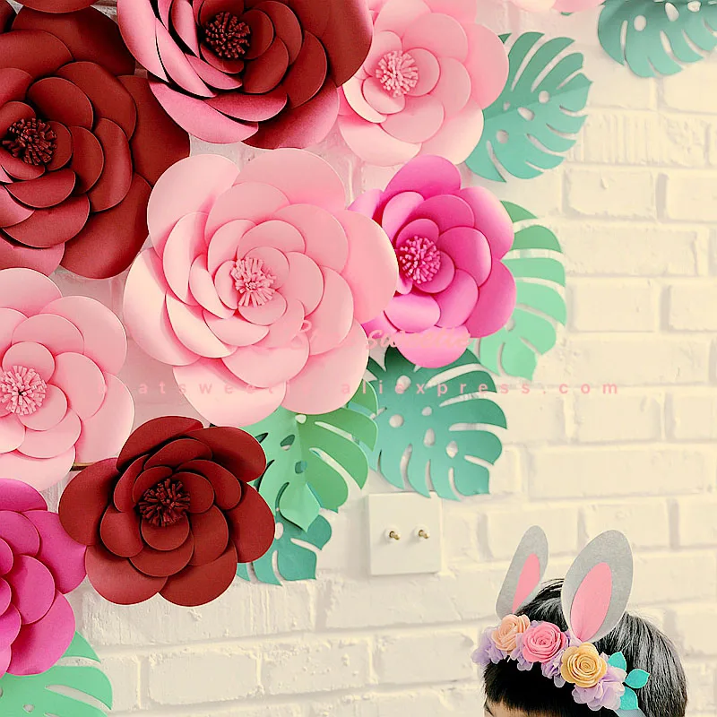 Paper Flowers Decorations for Wall, Large 3D Artificial Fake Lovely Pink