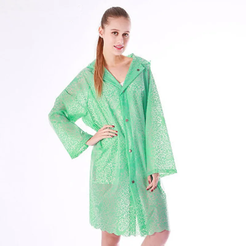 

2016 FASHION WOMEN'S TRANSPARENT LACE EVA RAINCOAT OUTDOOR TRAVEL WATERPROOF HOODED RAIN COAT FREE SHIPPING