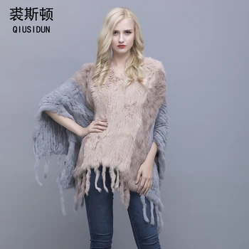 

QIUSIDUN Genuine Pure Natural Rabbit Fur Knitted Collar And Neck Shawl Women's Warm Scarves In Winter