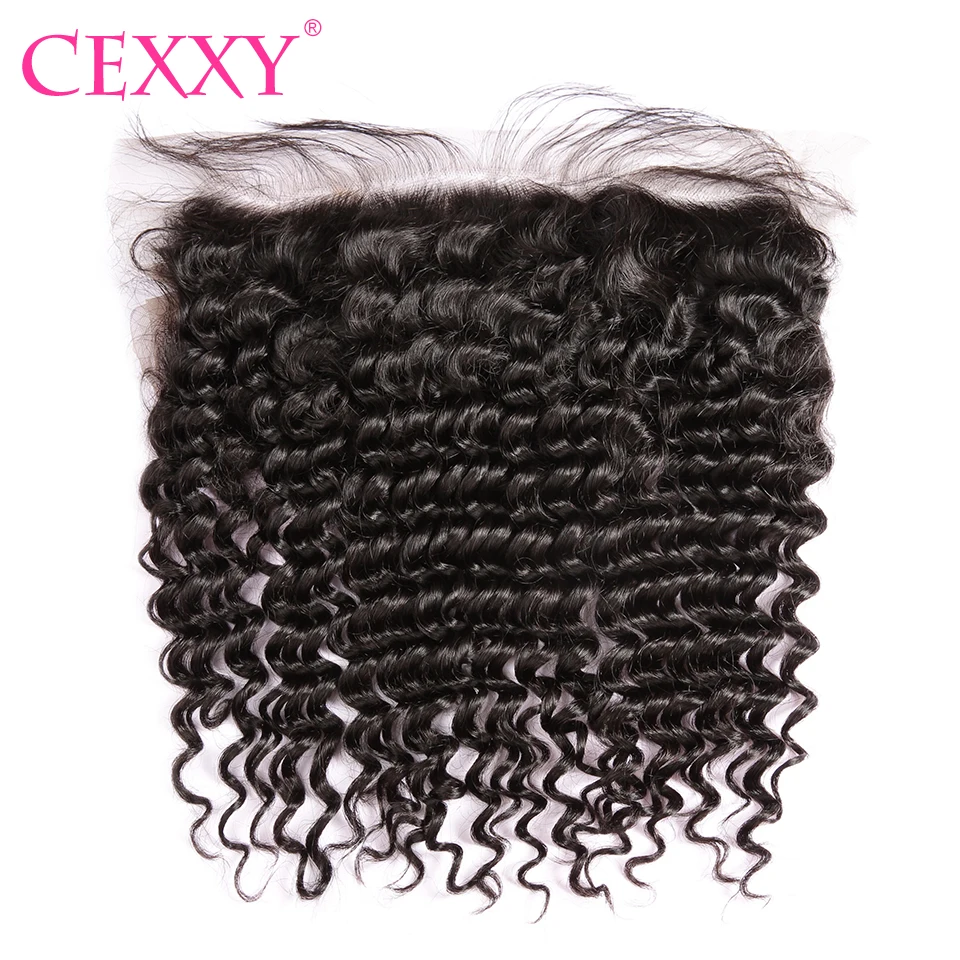 

CEXXY Lace Frontal Closure Brazilian Remy Hair Deep Wave 13*4 Plucked Natural Hairline Baby Hair 100% Human Hair