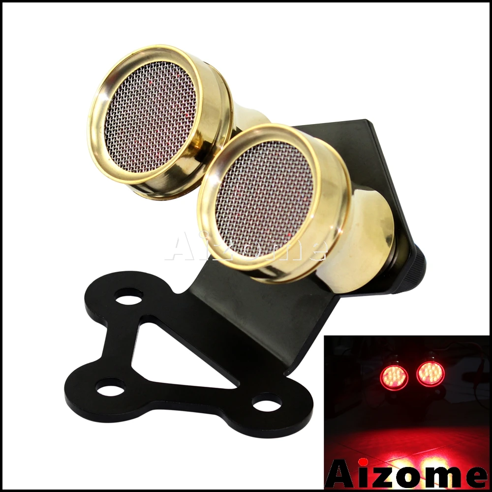 Brass Motorcycle Twin Dual Tail Light Whisky Brake Lamp Vintage LED