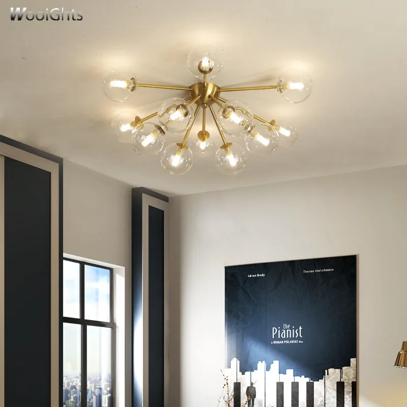 

Wooights Wrought Iron Glass Chandelier for Living Room Vintage loft Industrial Nordic Ceiling Chandelier Lighting Fixtures