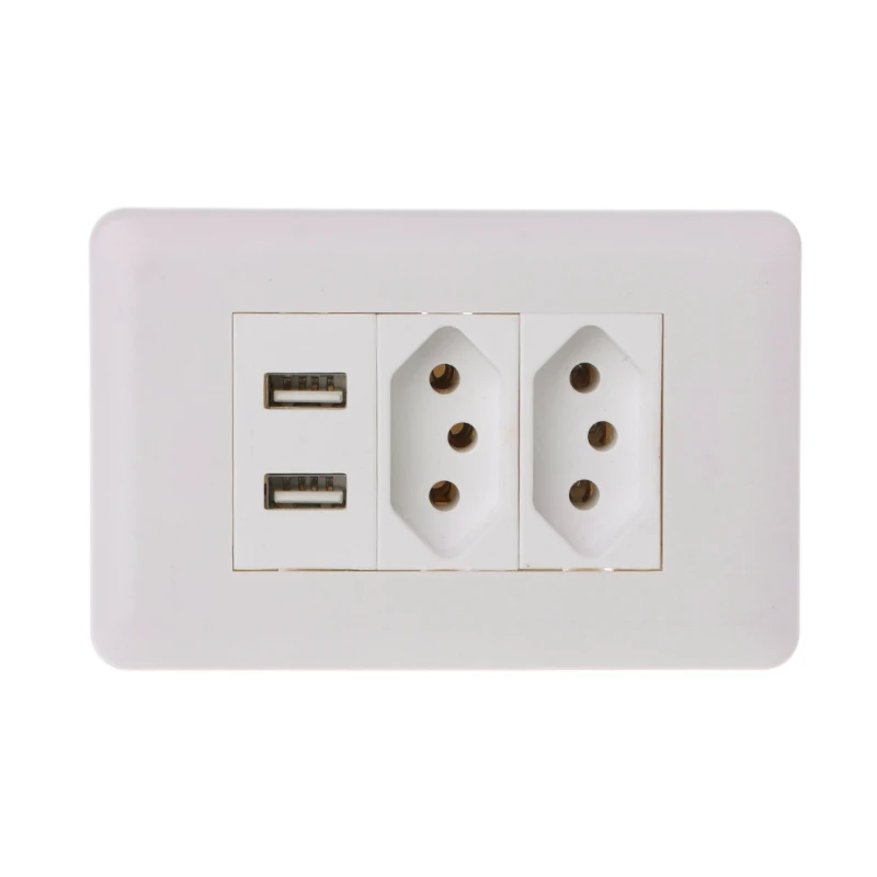 

OOTDTY Wall Power Brazil Socket 15A Brasil Standard Double Soquete 5V 2100mA Dual USB Charger Port 115mm*75mm AC 110~250V
