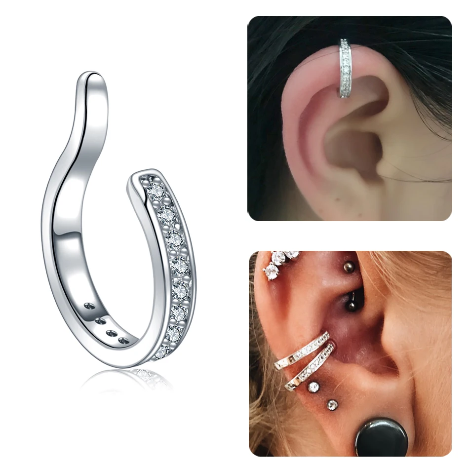 

1PC Copper Clip on Earrings For Women Crystal Ear Clip Cuff Wrap Piercing Fake Earrings Hoop Non-Pierced Cartilage Jewelry