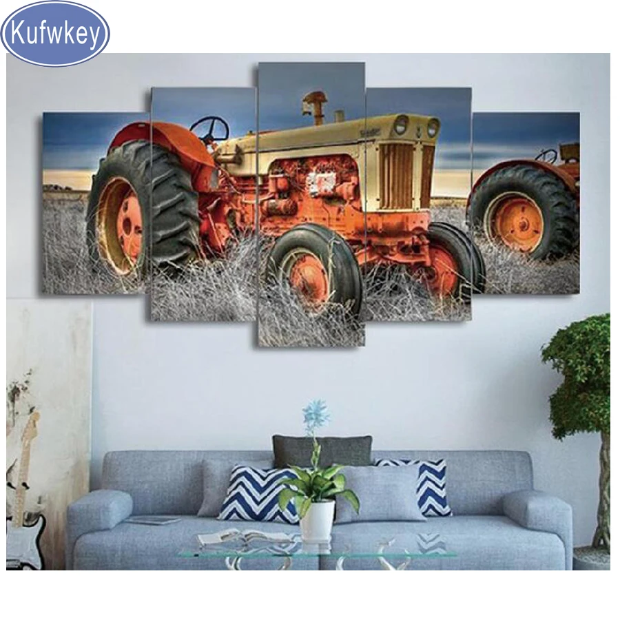 

5pcs 5D DIY Diamond Painting tractor Full Square 3d Diamond Embroidery "farm car"Cross Stitch Diamond Mosaic wall sticker decor