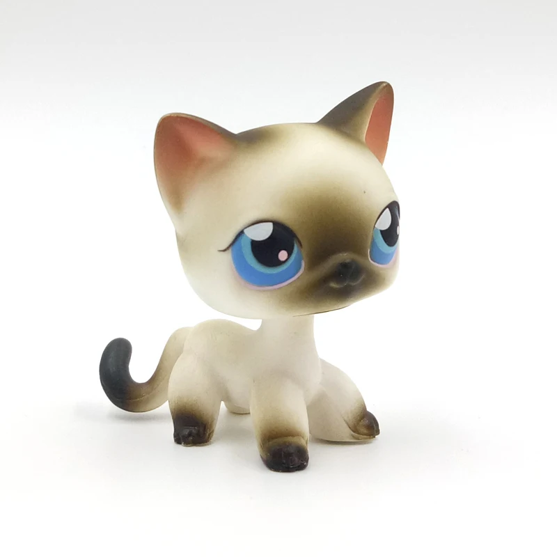 

rare pet shop lps toys standing grey white short hair siamese cat model with blue eyes Child collectible gifts collection