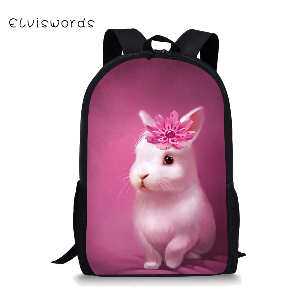 

ELVISWORDS School Bags for Kids Adorable Small Rabbit Printing Children Backpacks Schoolbag for Students Bookbag Orthopedic