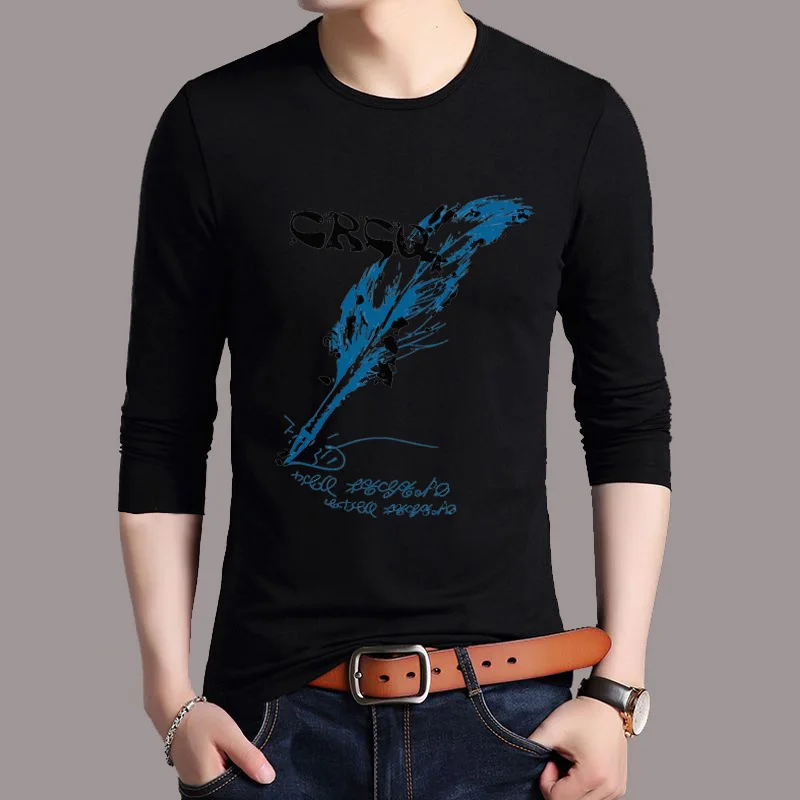 

2019 European And American Men's Long-sleeved T-shirt Youth Slim Round Neck Print T-shirt