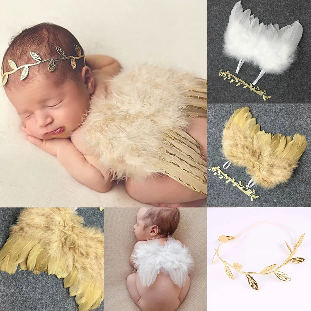 

Kids Cute Angel Wing Newborn Photography Props Soft Baby Girls Boys Feather Clothes Skirt Set Baby Hat Infant Outfit Fotografia