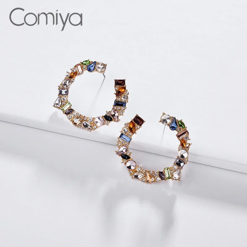 Comiya элегантная Сережка-гвоздик ювелирная для женщин Стразы смешанных цветов мозаика Винтажные серьги из цинкового сплава AliExpress
