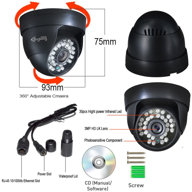 Kingkonghome ONVIF 1080 P, ip-камера, пластиковая, для помещений, для улицы, с детектором движения, для помещений, для безопасности, CCTV, купольная камера наблюдения, IP cam