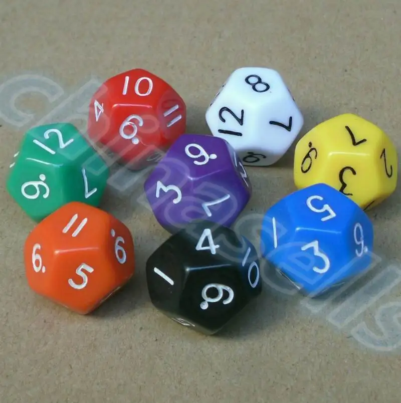 

200pcs 18mm creative 12 surface fun board game dice colorful digital dice multi-faceted action entertainment dice