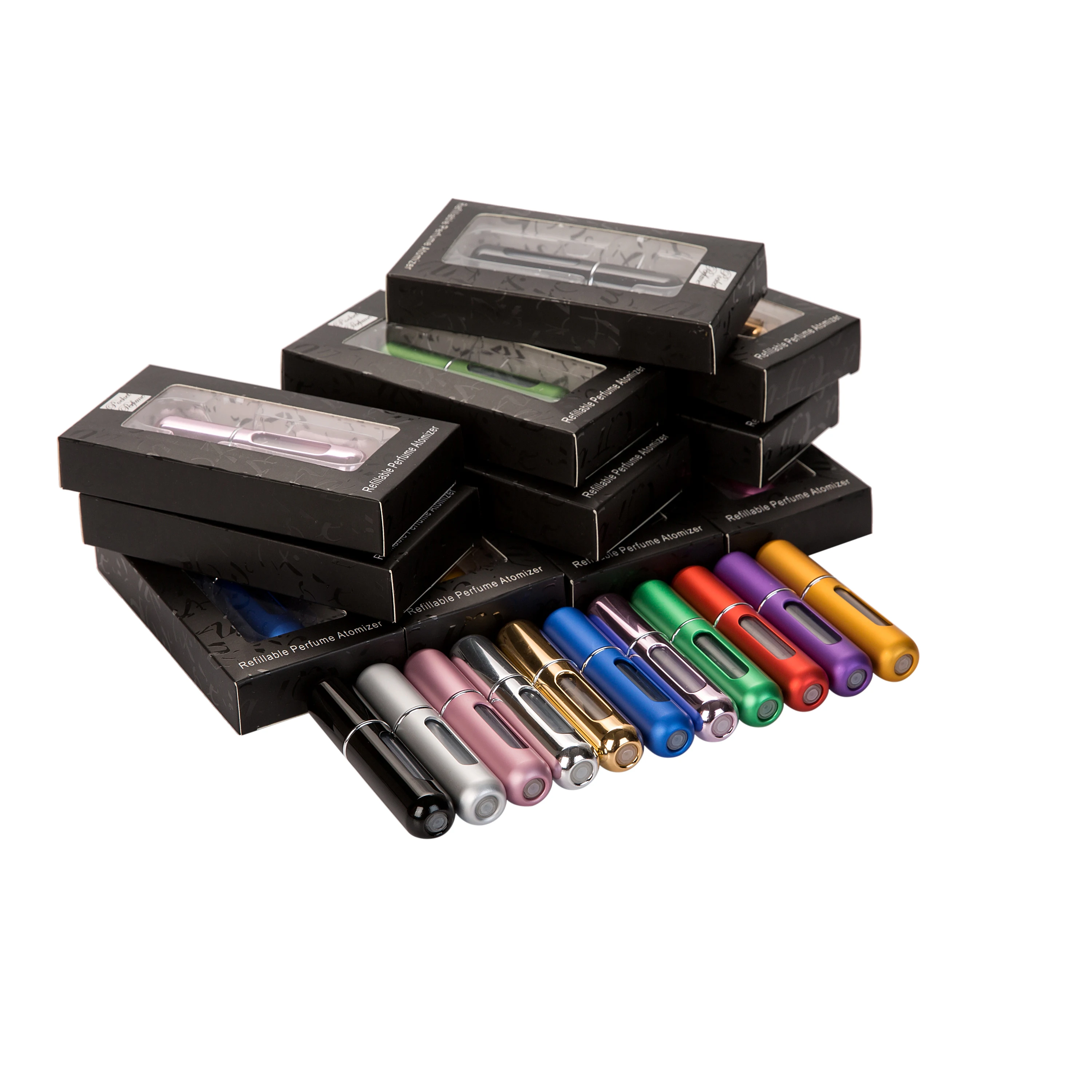 

10pcs 5ml Mini Refillable Perfume Spray Bottle with Box Aluminum Spray Atomizer Perfume Bottle with Package Box for Travel Gifts