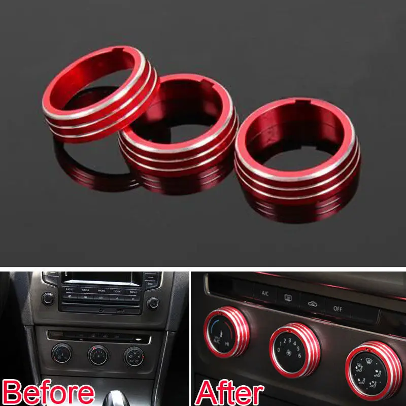 

BBQ@FUKA 3x Aluminium Air-Condition Audio Knob Button Switch Ring Car-styling Trim Fit for VW Golf MK 7 GTI TSI TDI 2013-2015