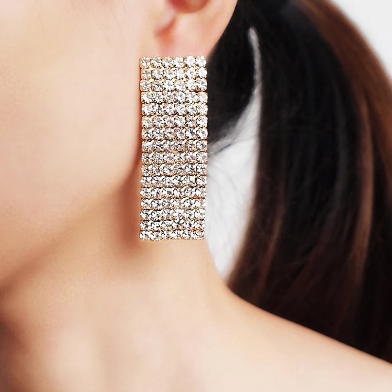 

Luxury Statement Stud Earrings For Women Wedding Party Gift Rhinestone Sparkling Earrings Jewelry Wholesale Hot Sale UKMOC