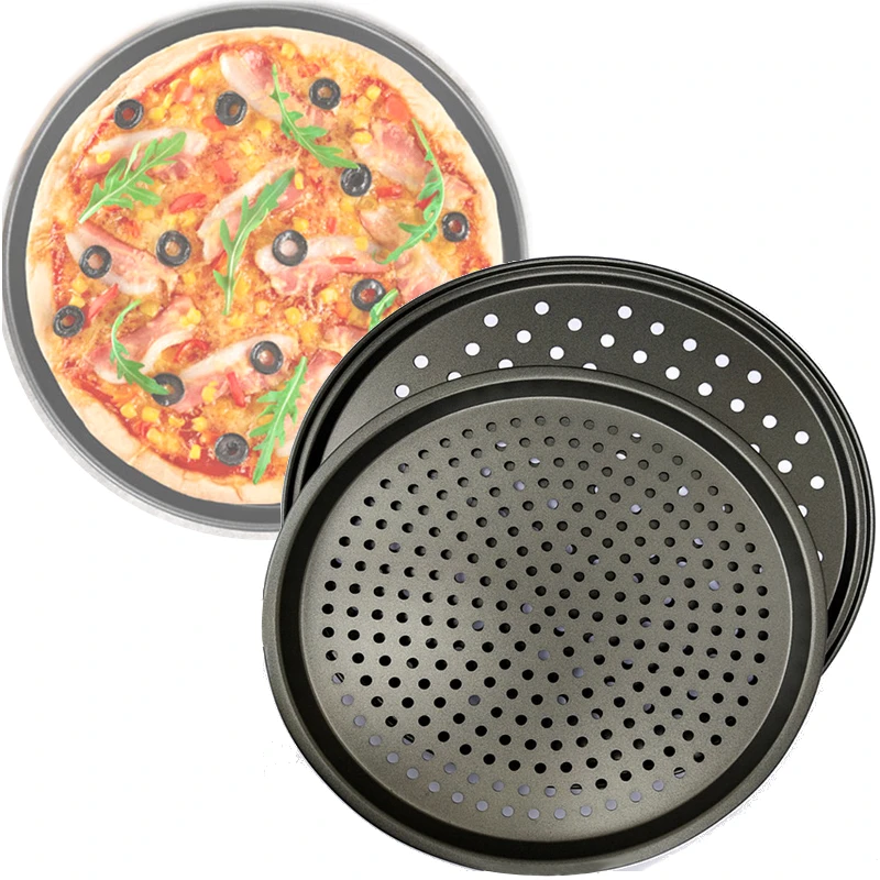

2Pcs/set Nonstick Carbon Steel Pizza Pan 11&12 inch Pizza Tray with Holes Pizza Tools Round Pan Baking Tools Kitchen Accessories