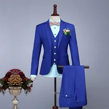 Горячая синяя Длинные рукава Мужские брюки костюм бутик бизнес сценический костюм