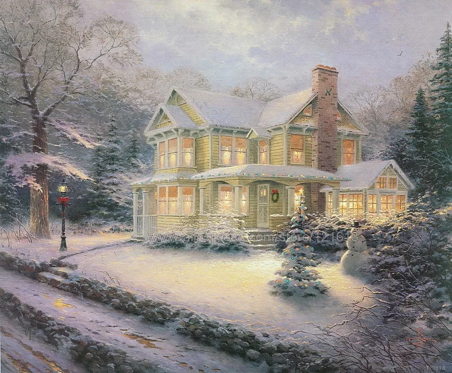 Thomas kinkade prints of original oil painting Silent Night snow ...