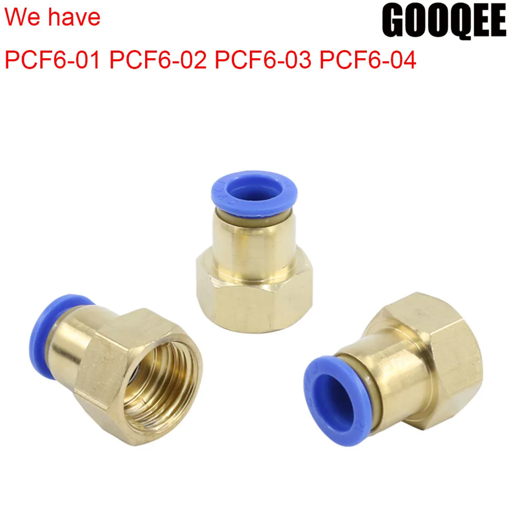

1pcs Air Pneumatic PCF 6mm OD Hose Tube Push Into 1/4"PT 1/8" 3/8" 1/2"BSPT M5 Female thread Gas Quick Joint Connector Fitting