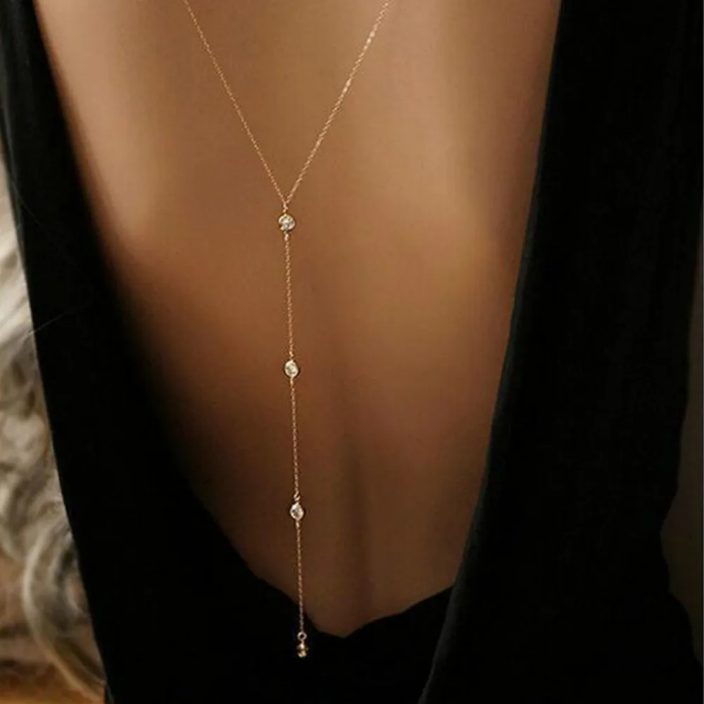 

Fashion Necklace Women Boho Gold Silver Beach Bikini Crystal Wedding Summer Dress Backdrop Back Chain Wholesale Jewelry