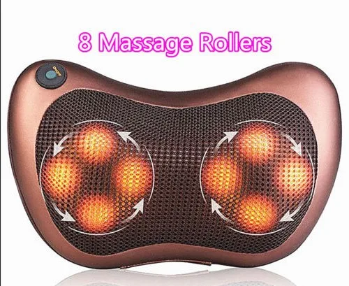 

Oversea 8 Kneading Rollers Heating Neck Shoulder Back Massage Pillow Cushion Brown European Standard Brown Color Car Neck Pillow