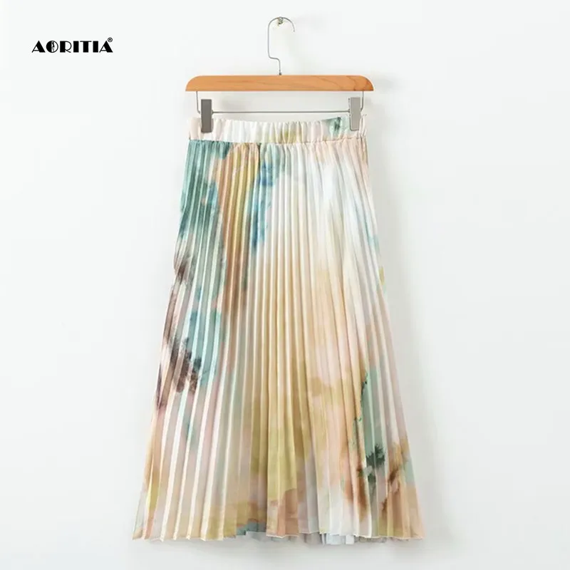 

2018 Hot Seller Woman Midi Skirts Print pleated Skirt Vintage Faldas Mujer Moda 2018