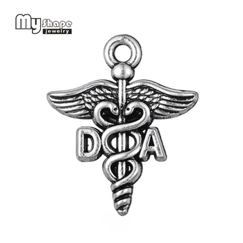 

my shape DA Dental Assistant Charm 18.5*22.5mm Congratulations Hand stamped Caduceus Pendant for Necklace Medical Jewelry 30pcs