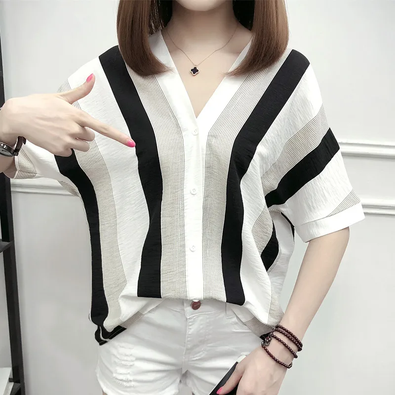 Women Blouses Summer Striped Blouses Women 2018 Women Tops and Blouses Ladies Tops Shirt Loose Blusa Feminina Plus Size XXXL/4XL