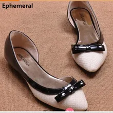 Милые женские туфли из мягкой кожи с бантиком, с открытым носком, на плоской подошве, Рабочая обувь для женщин, девушек, розового и белого цвета, большие размеры(4-15