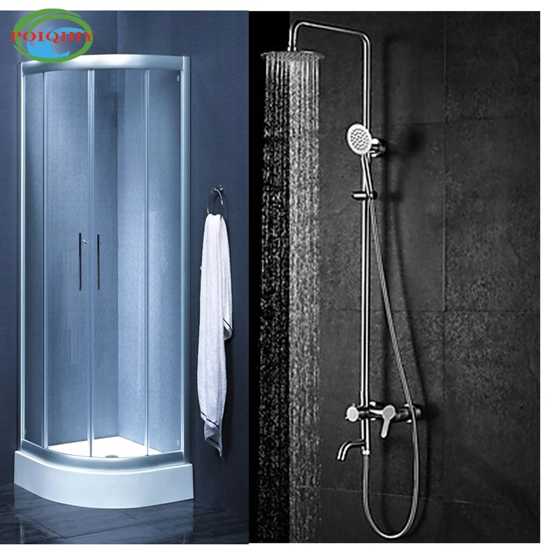 

Luxury Bathroom Shower Mixer Tap Ultrathin Showerhead Hand Spray Dual Handles Swivel Tub Filler Chrome Finished