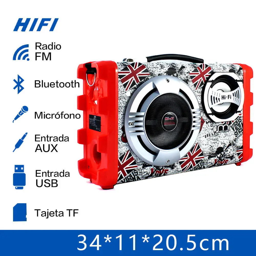 

Bluetooth Speaker Karaoke Portable with Microphone MP3 FM Radio USB TF Card Rechargeable High Power