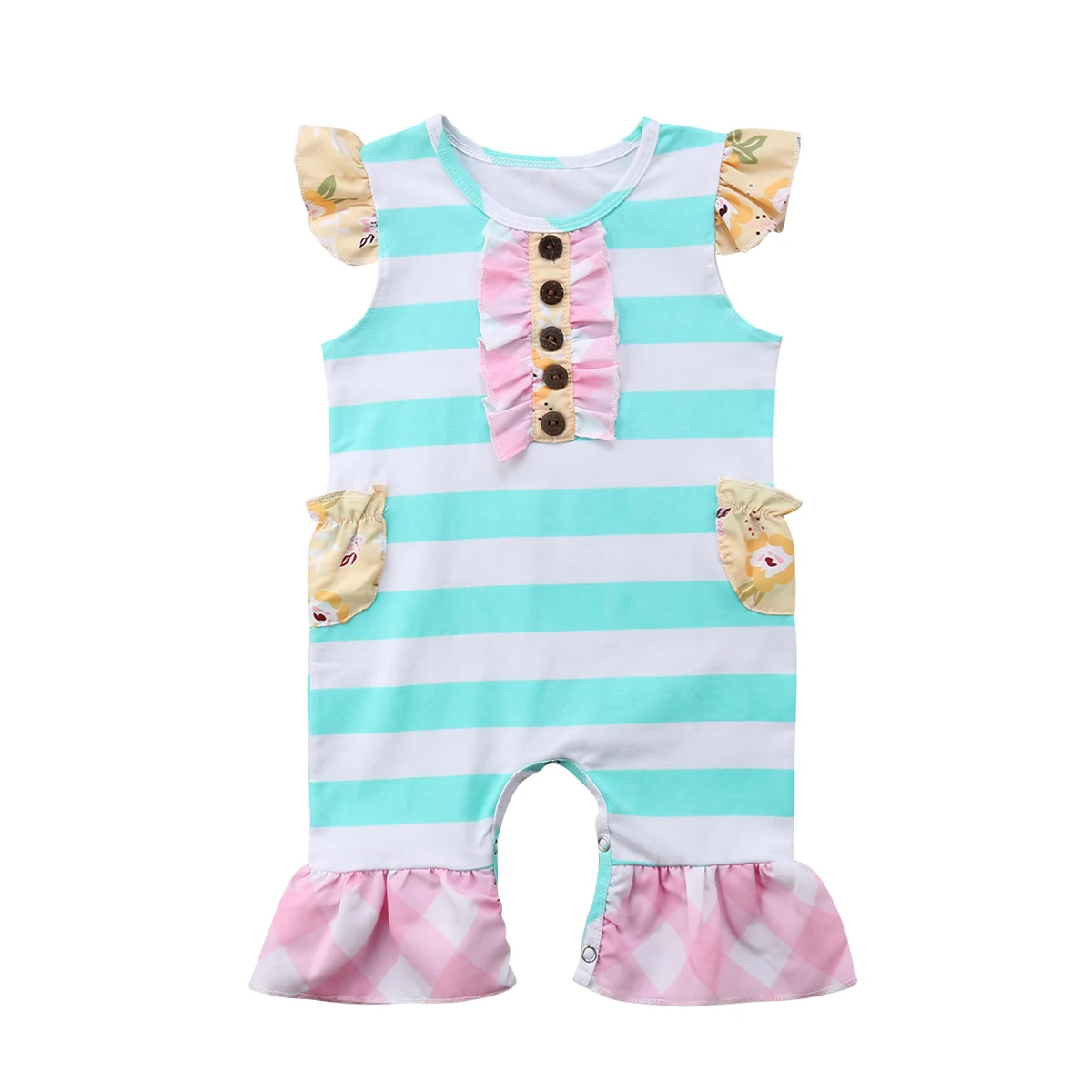 

2018 Lovely Newborn Baby Striped Green Romper Infant Girl Jumpsuit Clothes Summer Cute Outfits 0-24M