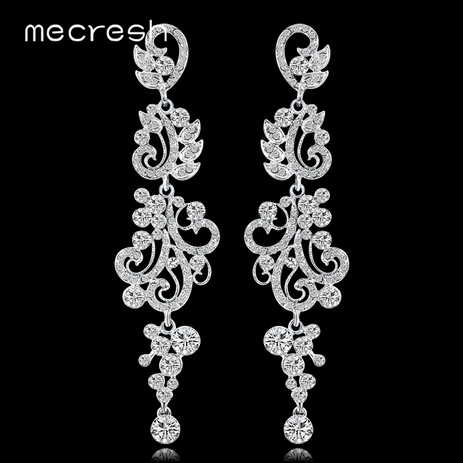 

Mecresh Elegant Leaf Vine Bridal Drop Earrings for Women Statement Rhinestone Chandelier Wedding Long Dangle Earrings MEH1514