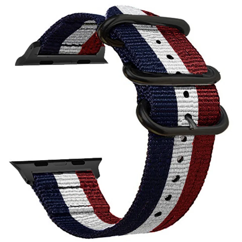 Ремешок Nato для apple watch, ремешок для apple watch 5, 3, 4, ремешок 44 мм, 40 мм, 42 мм, 38 мм, ремешок iwatch, плетеный нейлоновый браслет, ремешок для часов - Цвет ремешка: blue white red